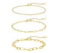 FaithHeart Fußkettchen Gold Fußkette Damen Fussketten Kette Set Wasserfest Ankerkette Rolokette Gliederkette Layering-Kette 2MM&3MM&6MM breit Armband Fußschmuck in Gold
