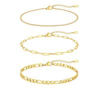 FaithHeart Fußkettchen Gold Fussketten für Frauen Fußkette Kette Set Wasserfest Kupfer Panzerkette Layering-Kette Gliederkette Figarokette Armband Fußschmuck in Gold