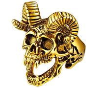 FaithHeart Punk Herren Ziegenschädel Fingerring in Größe 72 goldener Goat Skull Siegelring Jungen Partnerring Freundschaftsring für Valentinstag Weihnachten