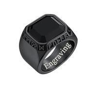 FaithHeart Synthetischer Onyx Ring für Herren, Schwarz Bandring mit Wikinger Rune Symbol, Personalisierter Siegelring mit Schwarz Synthetischer Onyx für Freunden Papa