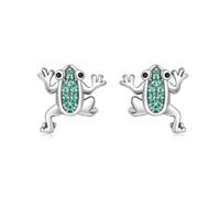 Fajeweller Frosch-Ohrstecker mit grünem Zirkonia, 925 Silber Tier Schmuck für Damen Mädchen Kinder