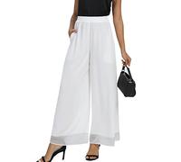 Fakanhui Damen-Palazzo-Hose aus Chiffon, weites Bein, hohe elastische Taille, lässig, fließend, Business-Hose, Weißer Chiffon 01, X-Large Kurze Schlauch
