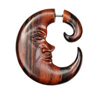 Fake Holz Piercing Halbmond Gesicht Steckverschluss braun gemasert Ohrring |unisex Damen Herren Lobe Ohrstecker Ohrhänger Edelstahl Silikon |Dehner Expander Dehnschnecke Spirale Mond Mädchen Jungen