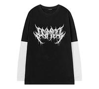 Fake Zwei gotische Männer T-Shirt Harajuku Y2k Top Paare Retro Koreanisches Harry-Stil Schwarz Demon Punk Gothic Anime Print dunkle Kleidung