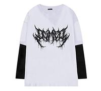 Fake Zwei gotische Männer T-Shirt Harajuku Y2k Top Paare Retro Koreanisches Harry-Stil Schwarz Demon Punk Gothic Anime Print dunkle Kleidung
