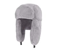 FakeFace Herren Damen Fliegermütze Warm Trappermütze Trapper Hut Wintermütze mit Ohrenklappen Winddicht Russische Mütze Fellmütze Skimütze Dicker Fleece Bombermütze Skimütze (Kunstpelz-Grau)