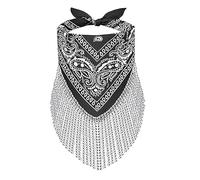 FakeFace Strass Bandana mit Fransen, Damen Glitzernde Disco-Cowgirl- Halstuch Kopftuch Quadrat Schal Kopf Wrap Paisley Bandana Strassmaske Partyzubehör
