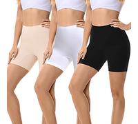 FALARY Damen 3er Pack Anti Scheuern Kurze Leggings SommerRadlerhose Damen Slipshort Höschen Yoga, Fitness Hotpants,Täglich Tragen Schwarz Beige Weiß XL