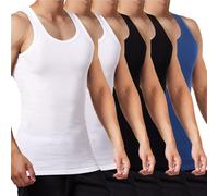 FALARY Unterhemd Herren Tank Top 5er Pack gekämmte Feinripp Baumwolle, 2 Schwarz 2 Weiß 1 Marine, S
