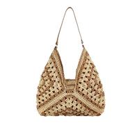 Faletony Damen Stroh Strandtasche Strohtasche Flechttasche Groß Schultertasche Sommer Shopper Handtasche Einkaufstasche Korbtasche für Strand Reise Einkauf (Hellbraun)