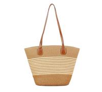 Faletony Stroh Strandtasche Flechttasche Damen Schultertasche Strohtasche Groß Umhängetasche Sommer Shopper Handtasche Korbtasche für Strand Reise Einkauf (Weiße Streifen)