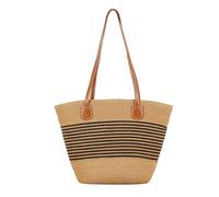 Faletony Stroh Strandtasche Flechttasche Damen Schultertasche Strohtasche Groß Umhängetasche Sommer Shopper Handtasche Korbtasche für Strand Reise Einkauf (Schwarze Streifen)