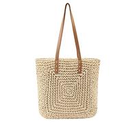 Faletony Stroh Strandtasche Flechttasche Strohtasche Groß Umhängetasche Sommer Shopper Handtasche Einkaufstasche Korbtasche für Strand Reise Einkauf (Stil 1-Beige)