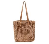 Faletony Stroh Strandtasche Flechttasche Strohtasche Groß Umhängetasche Sommer Shopper Handtasche Einkaufstasche Korbtasche für Strand Reise Einkauf (Stil 1-Hellbraun)