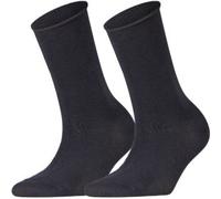 FALKE Damen Socken Happy Double Pack W So Baumwolle einfarbig 2 Paar, Blau Dark Navy 6375, 35-38