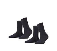 FALKE Damen Socken Happy – 2er-Pack Baumwolle, einfarbig, Dark Navy 39-42