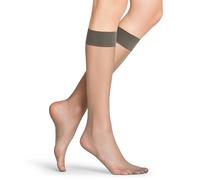 FALKE Damen Kniestrümpfe Seidenglatt 15 DEN W Kh transparent einfarbig 1 Paar, Grau Carbon 3275, 35-38