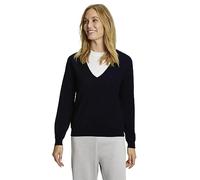 FALKE Damen Pullover Basic New Merino V-Neck W Pu Wolle elegant klassisch für Business und Freizeit mit V-Ausschnitt 1 Stück, Blau Night Sky 6437, S