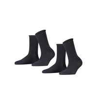 FALKE Damen Socken Happy Double Pack W So Baumwolle einfarbig 2 Paar, Blau Dark Navy 6375, 35-38
