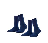 FALKE Damen Socken Happy Double Pack W So Baumwolle einfarbig 2 Paar, Blau Royal Blue 6000, 35-38