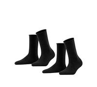 FALKE Damen Socken Happy Double Pack W So Baumwolle einfarbig 2 Paar, Schwarz Black 3000, 39-42