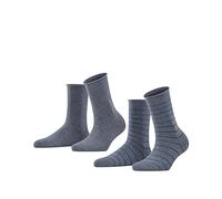 FALKE Damen Socken Happy Stripe Multipack W So Baumwolle gemustert 2 Paar, Grau Light Grey Melange 3390, 35-38