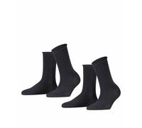 FALKE Damen Socken Happy – 2er-Pack Baumwolle, einfarbig, Dark Navy 39-42
