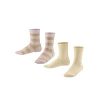 Falke Kinder Socken Happy Stripe 2er-Pack Kurzsocken Baumwolle gestreift Beige (Sand Melange) 23-26