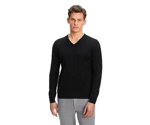 FALKE Herren Pullover Basic New Merino V-Neck M Pu Wolle elegant klassisch für Business und Freizeit mit V-Ausschnitt 1 Stück, Schwarz Black 3000, 4XL