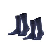 FALKE Herren Socken Happy Double Pack M So Baumwolle einfarbig 2 Paar, Blau Navy Melange 6127, 43-46