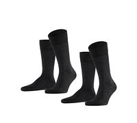 FALKE Herren Socken Happy Double Pack M So Baumwolle einfarbig 2 Paar, Grau Anthracite Melange 3080, 43-46
