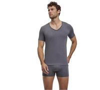FALKE Herren Unterwäsche Daily Comfort 2-Pack V Neck M S/S TS Baumwolle atmungsaktiv 2 Stück, Grau (Dark Grey - Heather 3278), XXL