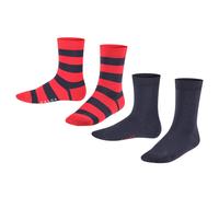 FALKE Kinder Socken, 2er Pack - Happy Stripe, Kurzsocken, gestreift Blau/Rot 35-38