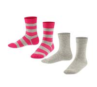 FALKE Kinder Socken, 2er Pack - Happy Stripe, Kurzsocken, gestreift Grau/Pink 23-26