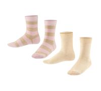 FALKE Kinder Socken, 2er Pack - Happy Stripe, Kurzsocken, gestreift Rosa/Beige 23-26