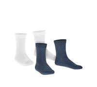 FALKE Kinder Socken, 2er Pack - Happy, Kurzsocken Weiß/Blau 31-34