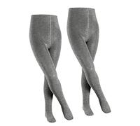 FALKE Unisex Kinder Strumpfhose Family 2-Pack K TI Baumwolle dick einfarbig 2 Stück, Grau (Light Grey 3400), 98-104