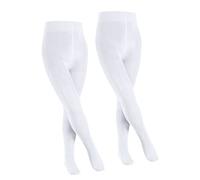 FALKE Unisex Kinder Strumpfhose Family Multipack K Ti Baumwolle dick einfarbig 2 Stück, Weiß White 2000, 98-104