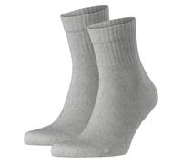 FALKE Unisex Socken 2er Pack - Kurzsocken, Baumwollmischung, Run Rib, Bündchen, einfarbig Hellgrau 39-41