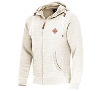 FALKENSTEJN stylischer Kapuzenpullover Sweatjacke Sweatshirt mit Logolederpatch Hoodie Pullover mit 2 seitlichen Taschen (Ecru-Mix, S)