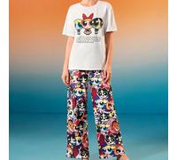 Fall Pyjama Set aus weißem T-Shirt und Hose, Basic Cute Stil, Cartoon Muster