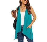 Fall Sleeveless Cardigans for Women Lightweight Vest with Pockets Casual Soft Knit Open Front Long Draped Duster Irregular Hem,Teal,XL