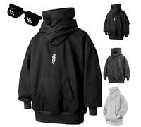 Fall Unisex Oversized Hip-Hop Hoodies, Ninja Double Neckline Cotton Hip Hop Hoodie Sweatshirt for Men Women (Black,L)