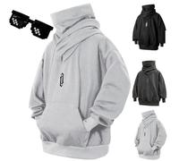 Fall Unisex Oversized Hip-Hop Hoodies, Ninja Double Neckline Cotton Hip Hop Hoodie Sweatshirt for Men Women (Gray,M)
