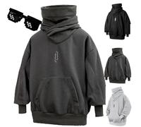 Fall Unisex Oversized Hip-Hop Hoodies, Ninja Double Neckline Cotton Hip Hop Hoodie Sweatshirt for Men Women (Dark Gray,XXL)