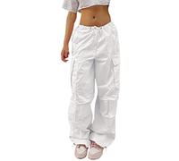 Fallschirmhose Damen Baggy - Cargohose Damen Oversize- Y2K Hose Damen Hip Hop Fallschirm Freizeithose mit Gummizug Drawstring Jogginghose Streetwear Locker Lange Hosen für Frauen Teenager Mädchen