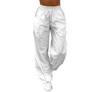 Fallschirmhose Damen Baggy- Cargohose Damen Oversize, Y2K Hose Damen Hip Hop Fallschirm Freizeithose mit Gummizug Drawstring Jogginghose Streetwear Weites Bein Lange Hosen Teenager Mädchen