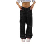 Fallschirmhose Damen Baggy - Cargohose Damen Oversize Y2K Hose Damen Hip Hop Fallschirm Freizeithose mit Gummizug Drawstring Jogginghose Streetwear Lose Lange Hosen Frauen Teenager Mädchen