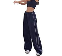 Fallschirmhose Damen Baggy - Cargohose Damen Oversize Y2K Hose Hip Hop Fallschirm Freizeithose mit Gummizug Jogginghose Streetwear Streifen Weites Bein Lange Hosen für Frauen Teenager Mädchen