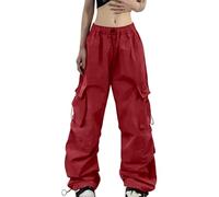 Fallschirmhosen Damen Baggy Cargo Hose Y2K Hip-Hop Sweathose Lange Sporthose Cargohose mit Taschen Track Pants Casual Harajuku Hohe Taille 90er Jahre Lose Jogginghose Outdoorhose Streetwear
